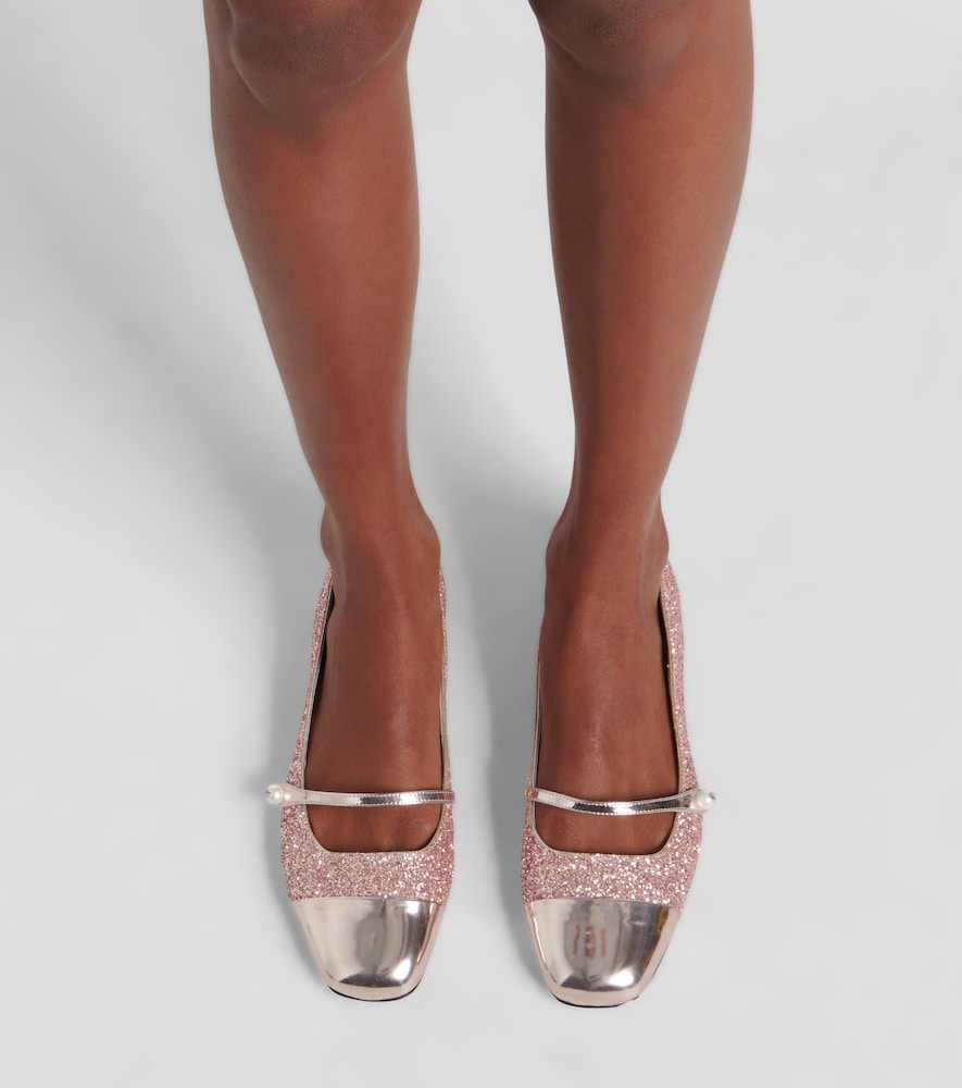 Jimmy Choo Elisa leather-trimmed glitter ballet flats