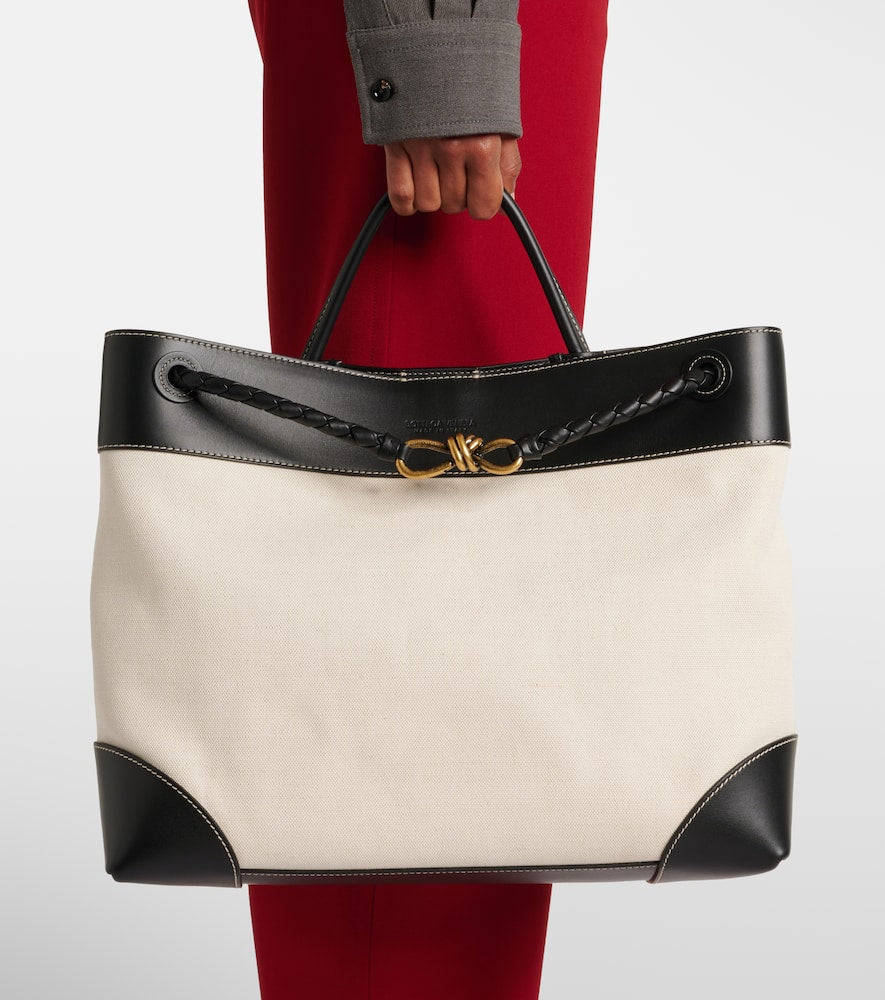 Bottega Veneta Andiamo Large leather-trimmed canvas tote bag