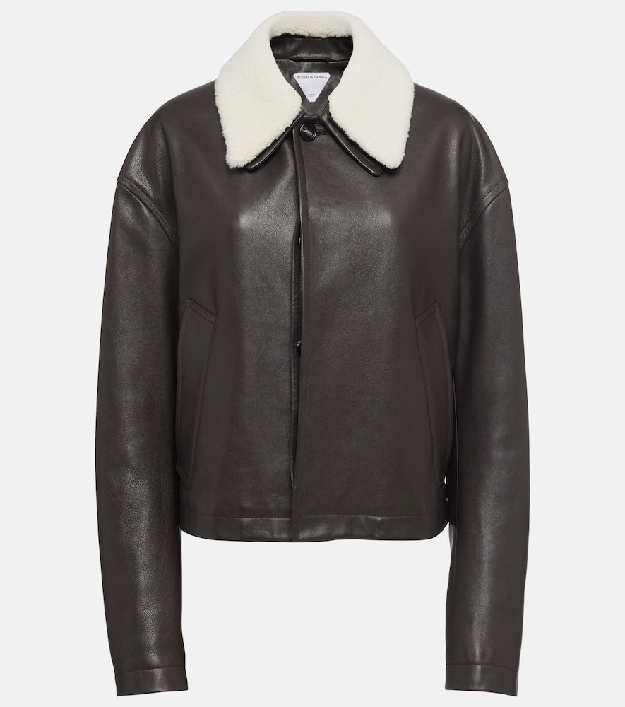 Bottega Veneta Shearling-trimmed leather jacket - Bottega Veneta 羊毛饰边皮夹克