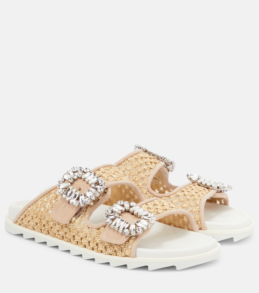Roger Vivier Slidy Viv' embellished raffia sandals - Roger Vivier Slidey Viv' 缀饰拉菲草凉鞋