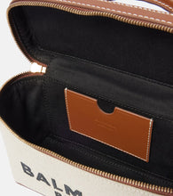 Balmain B-Army leather-trimmed canvas makeup bag