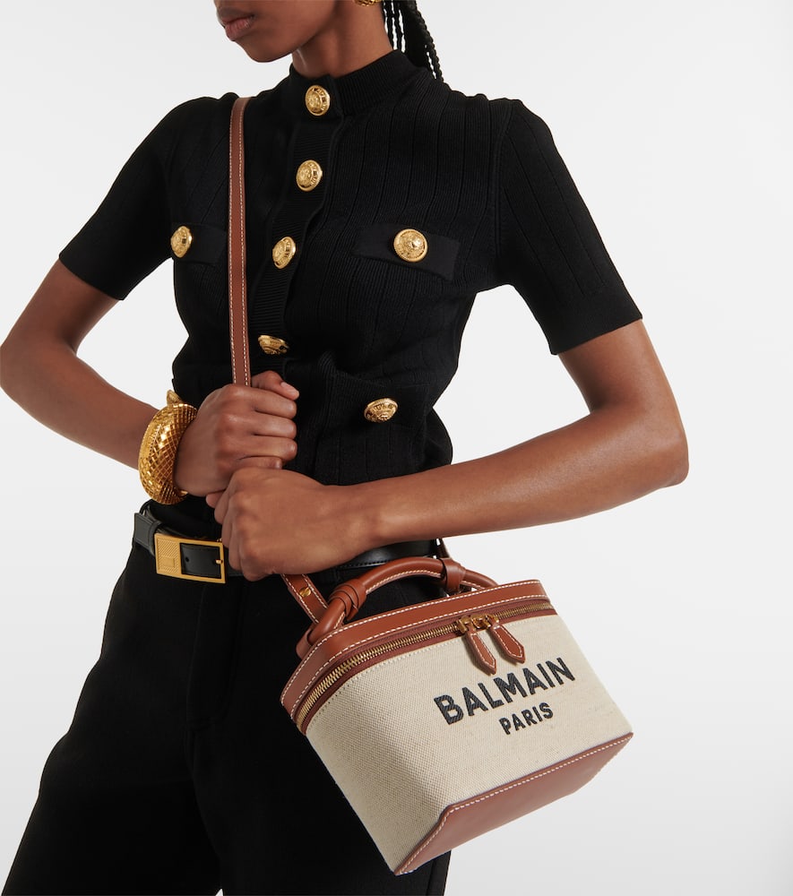 Balmain B-Army leather-trimmed canvas makeup bag