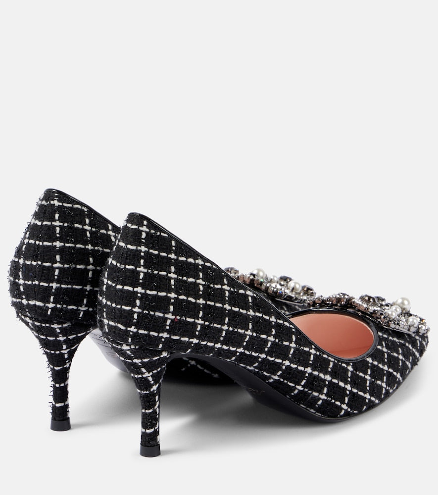 Roger Vivier Flower Strass 65 leather-trimmed boucl√É¬© pumps