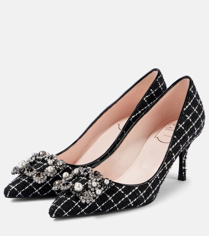 Roger Vivier Flower Strass 65 leather-trimmed boucl√É¬© pumps