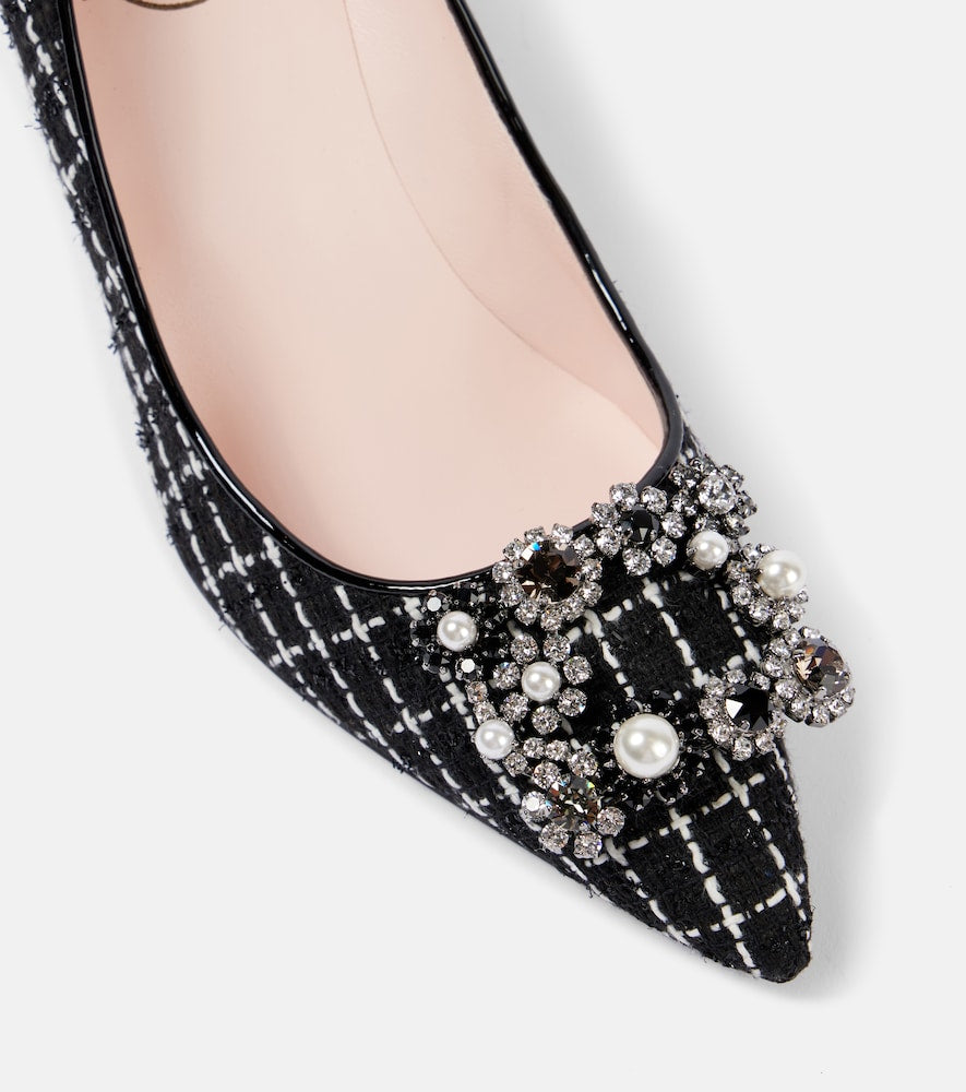 Roger Vivier Flower Strass 65 leather-trimmed boucl√É¬© pumps