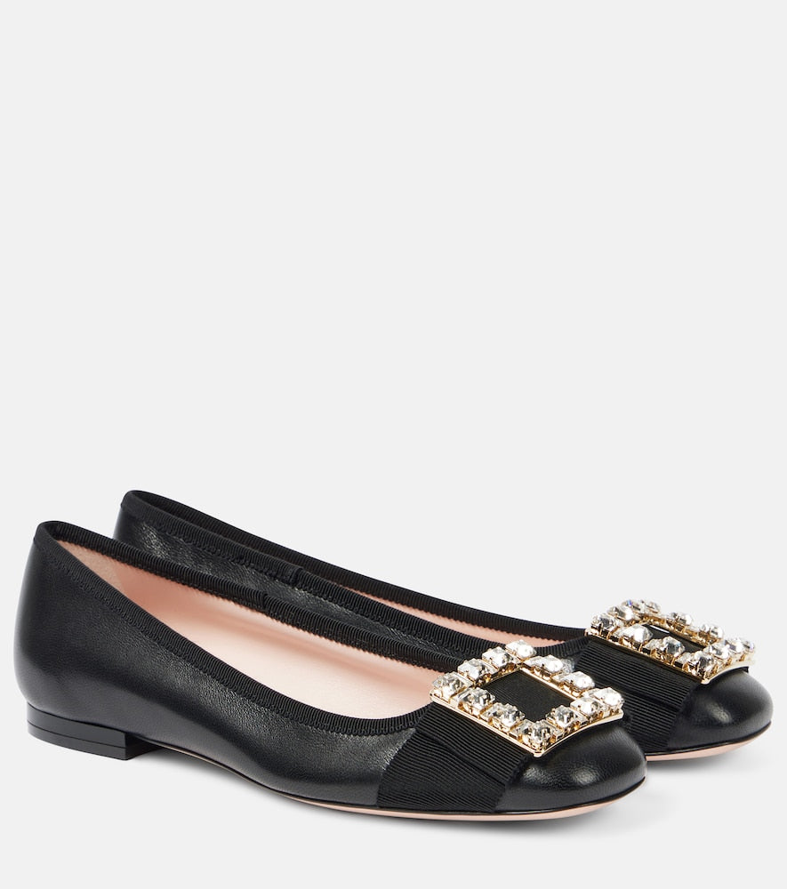 Roger Vivier Tres Vivier embellished leather ballet flats - Roger Vivier Tres Vivier 带缀饰皮革芭蕾平底鞋