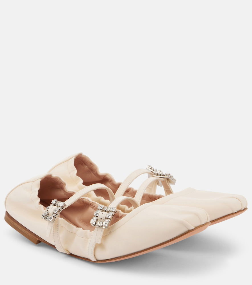 Roger Vivier Crystal-embellished leather ballet flats - Roger Vivier 水晶装饰皮革芭蕾平底鞋