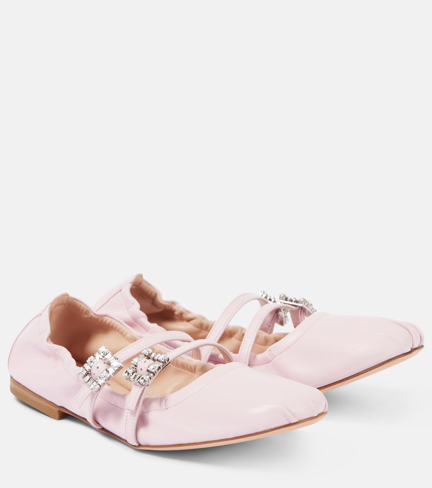 Roger Vivier Crystal-embellished leather Mary Jane flats - Roger Vivier 水晶装饰皮革玛丽珍平底鞋