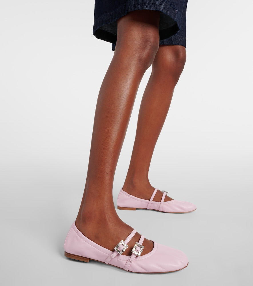 Roger Vivier Crystal-embellished leather Mary Jane flats