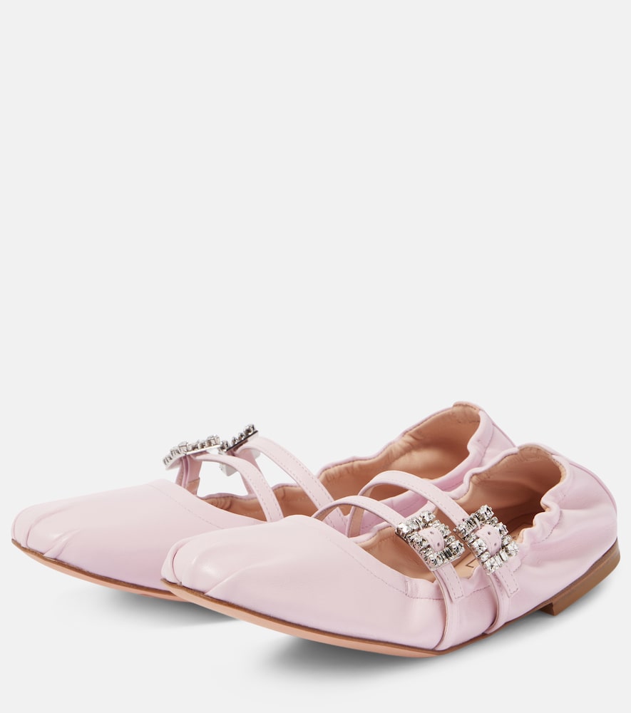 Roger Vivier Crystal-embellished leather Mary Jane flats