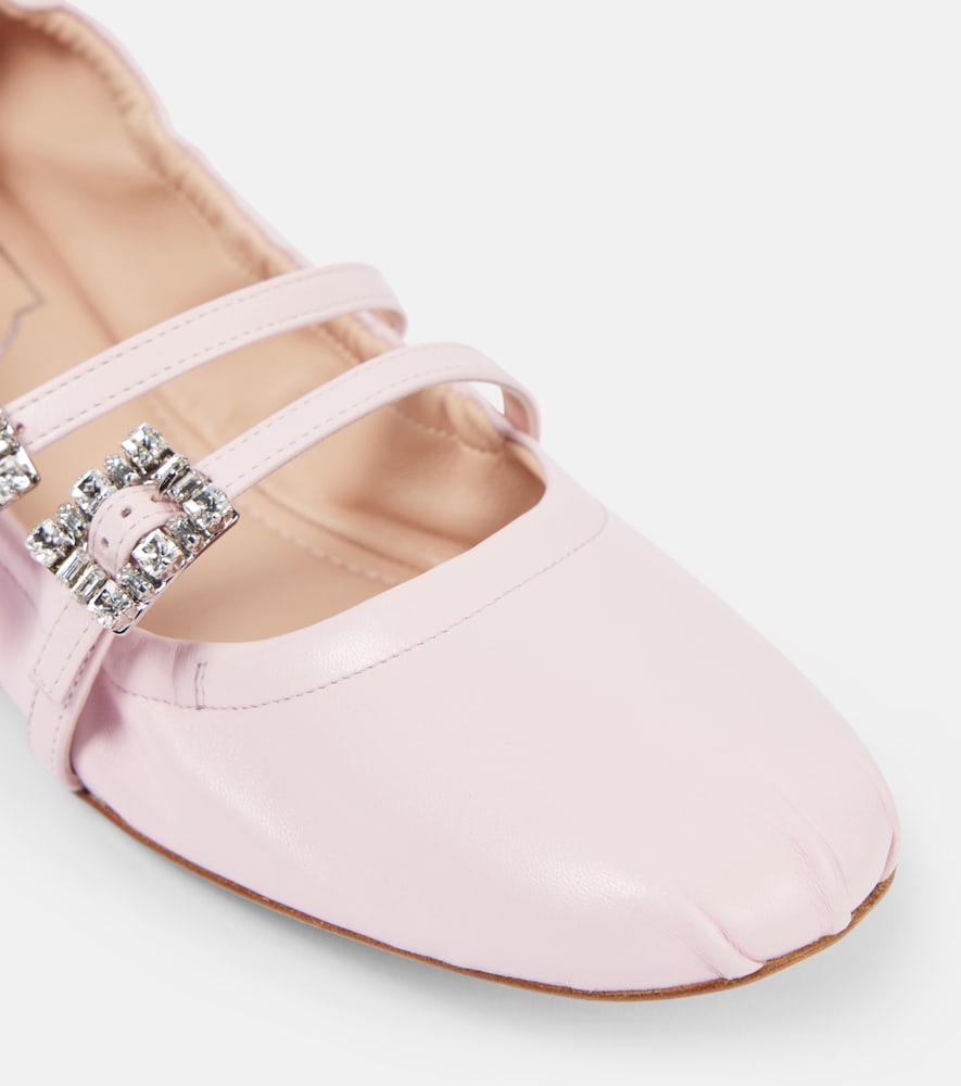 Roger Vivier Crystal-embellished leather Mary Jane flats