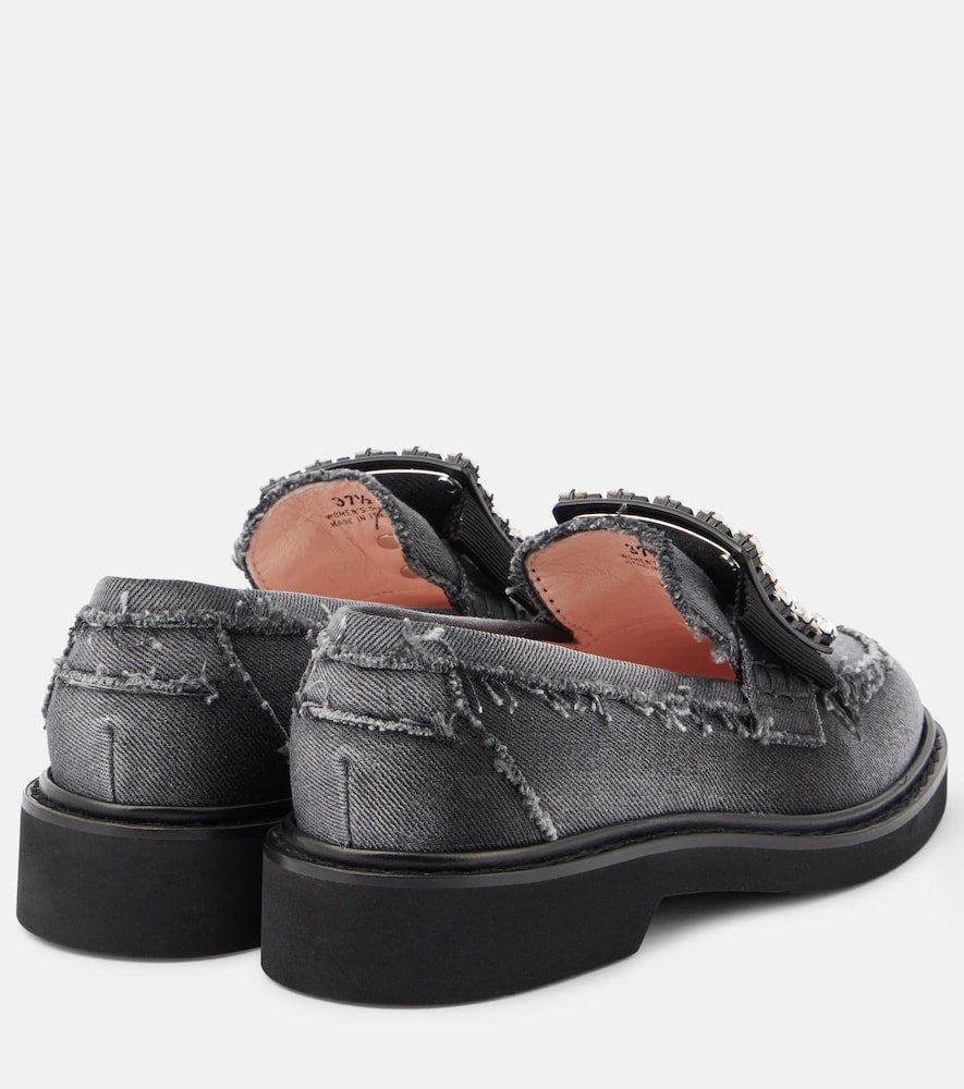 Roger Vivier Viv' Rangers embellished denim loafers