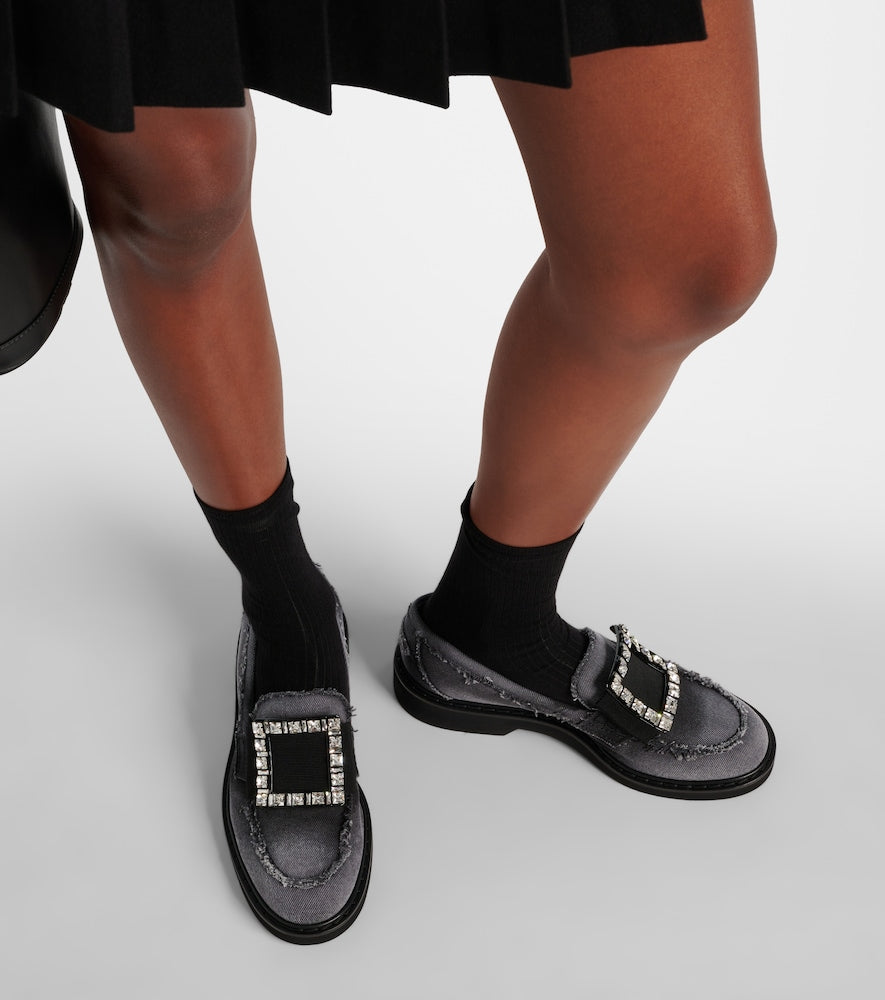 Roger Vivier Viv' Rangers embellished denim loafers