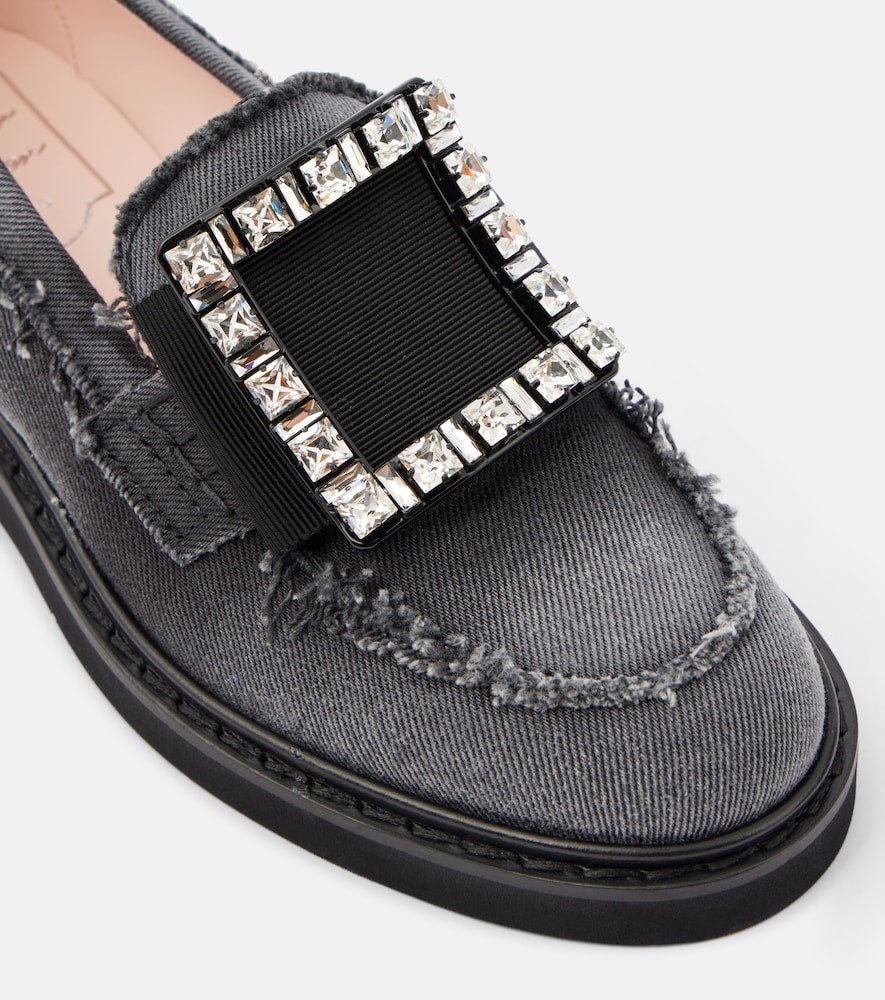 Roger Vivier Viv' Rangers embellished denim loafers
