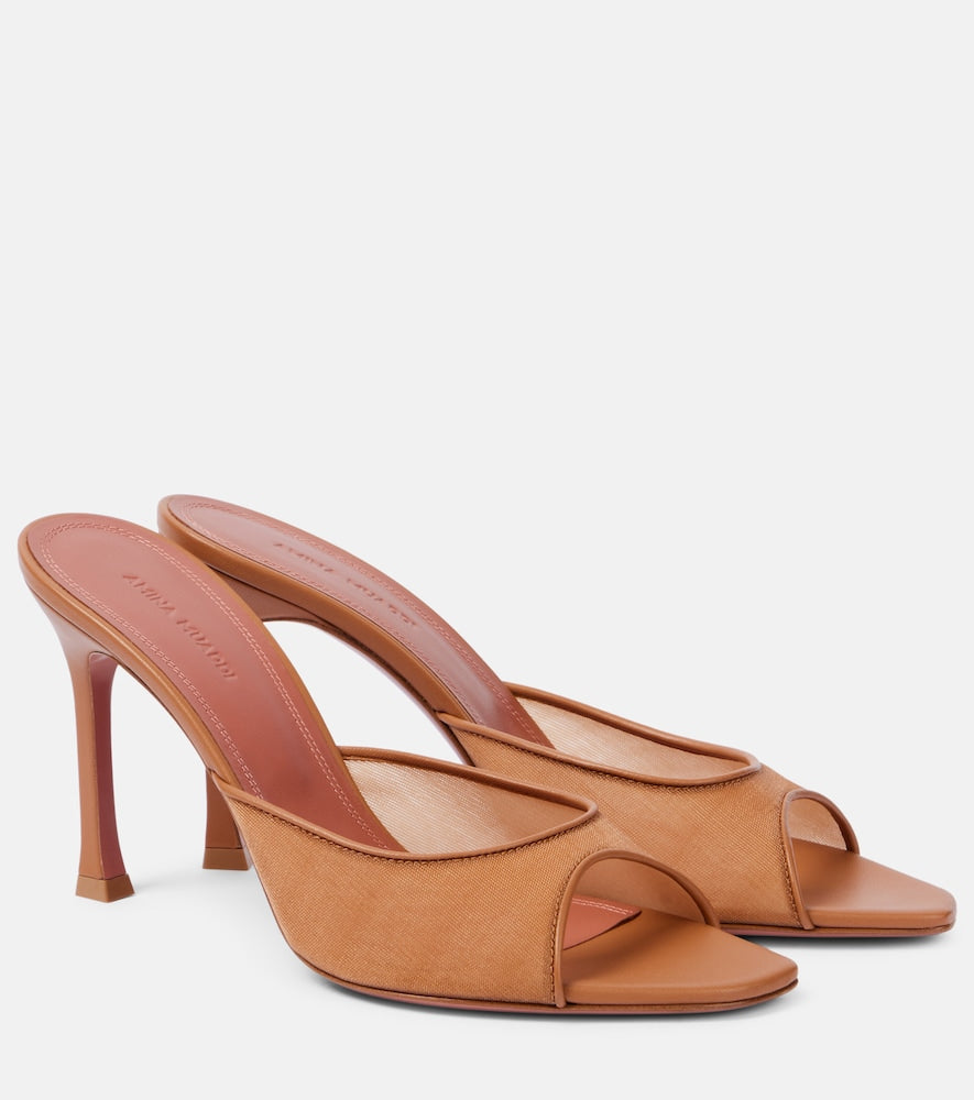 Amina Muaddi Alexa 95 leather-trimmed mesh mules - Amina Muaddi Alexa 95 皮革边饰网布穆勒鞋