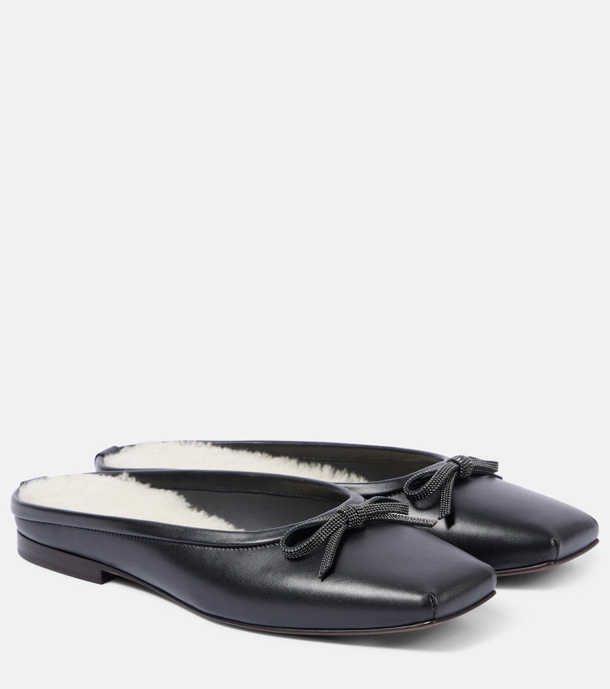 Brunello Cucinelli Monili shearling-lined leather mules - Brunello Cucinelli Monili 羊毛衬里皮革穆勒鞋