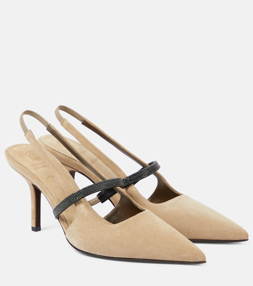 Brunello Cucinelli Monili suede slingback pumps - Brunello Cucinelli Monili 绒面革露跟高跟鞋
