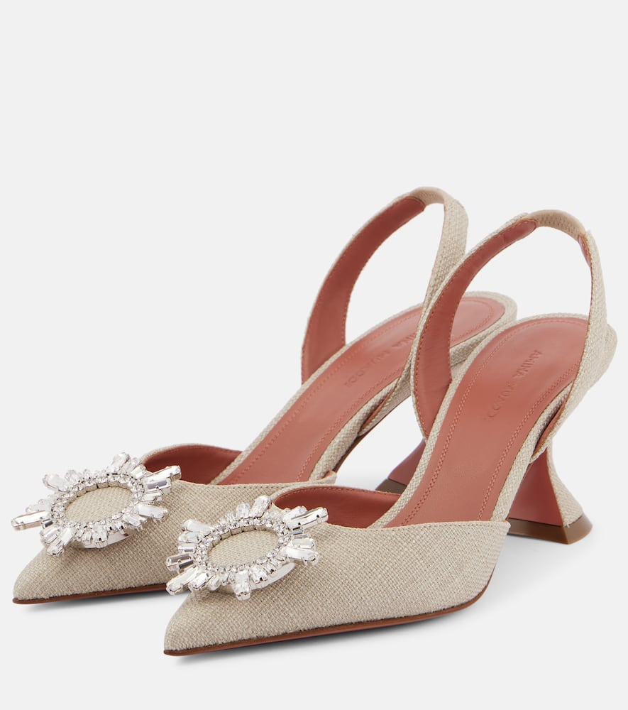 Amina Muaddi Begum 70 embellished canvas slingback pumps