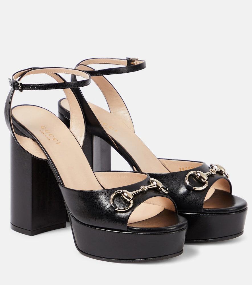 Gucci Lady Horsebit leather platform sandals - Gucci Lady Horsebit 皮革厚底凉鞋