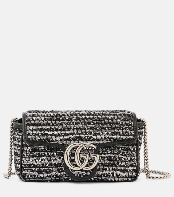 Gucci GG Marmont Mini embellished tweed shoulder bag. Shop Gucci Crossbody Bags for women now.