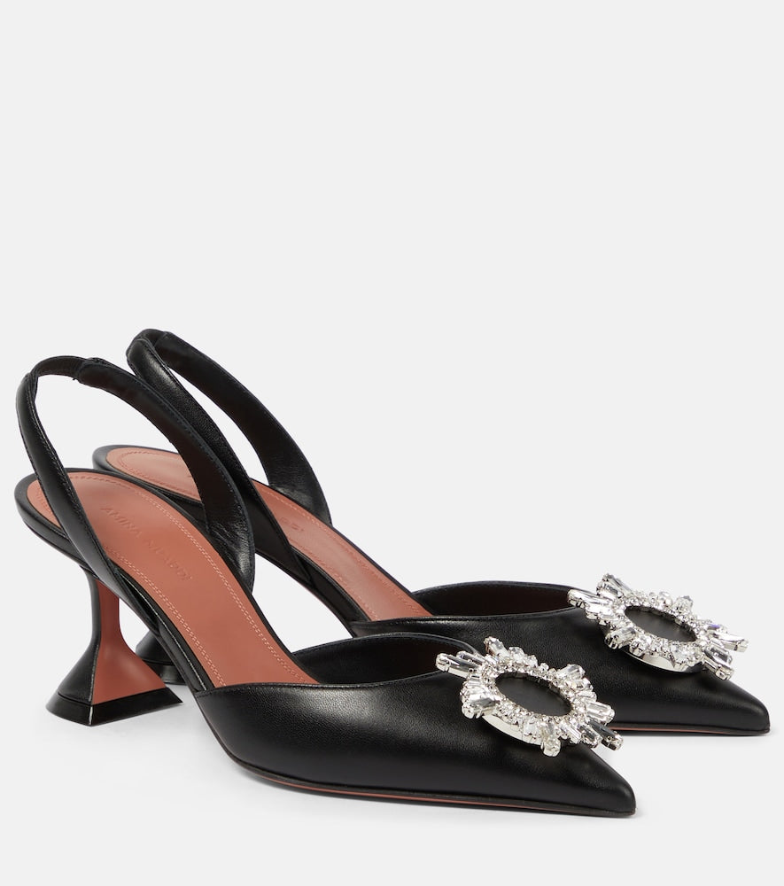 Amina Muaddi Begum 70 leather slingback pumps - Amina Muaddi Begum 70 皮革露跟高跟鞋