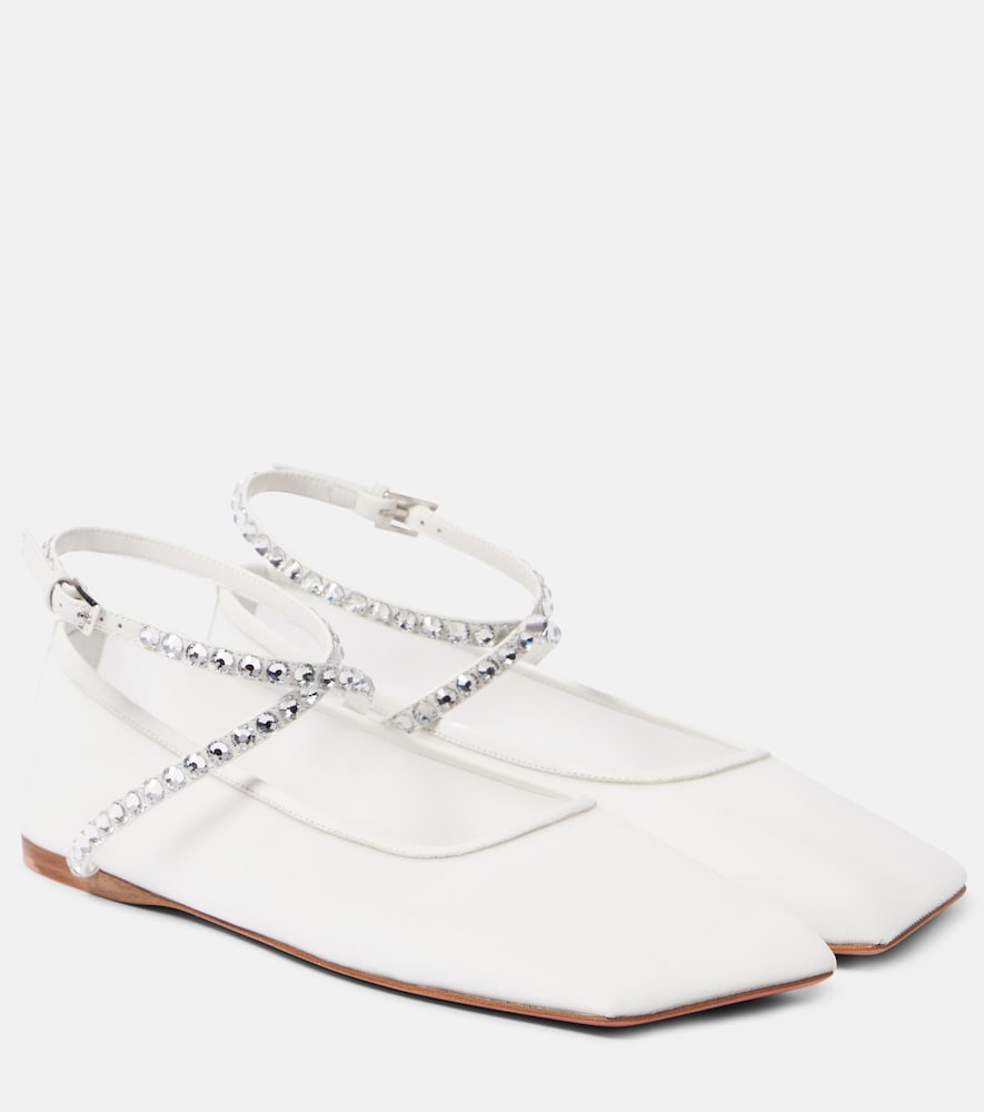 Amina Muaddi Ane embellished mesh ballet flats - Amina Muaddi Ane 带缀饰网布芭蕾平底鞋