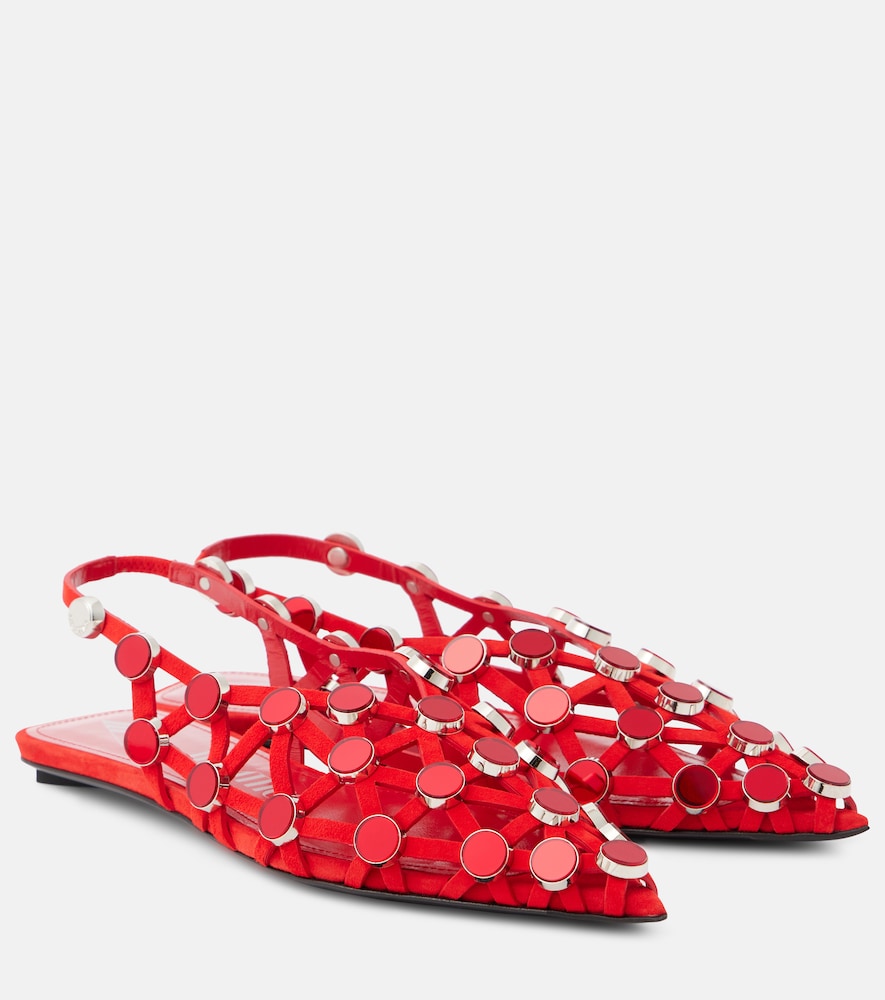 The Attico Grid studded suede slingback flats - Attico Grid铆钉绒面革露跟平底鞋