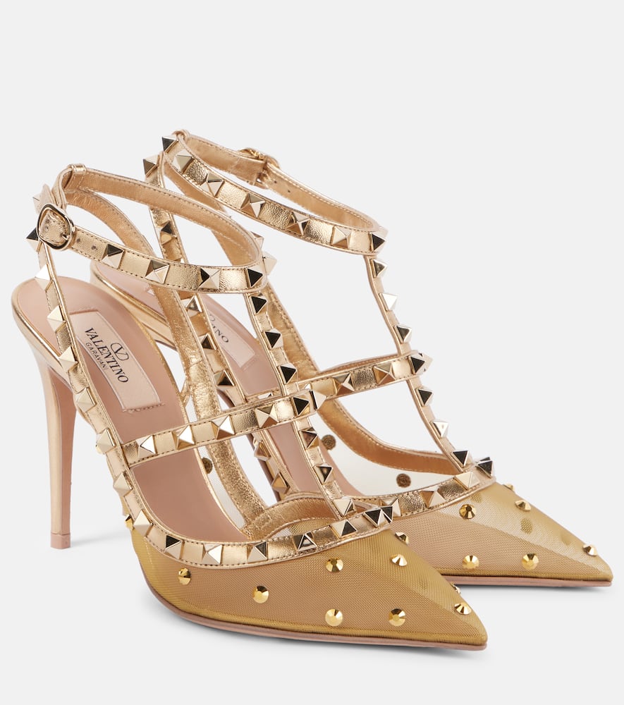 Valentino Garavani Rockstud 105 mesh and leather pumps