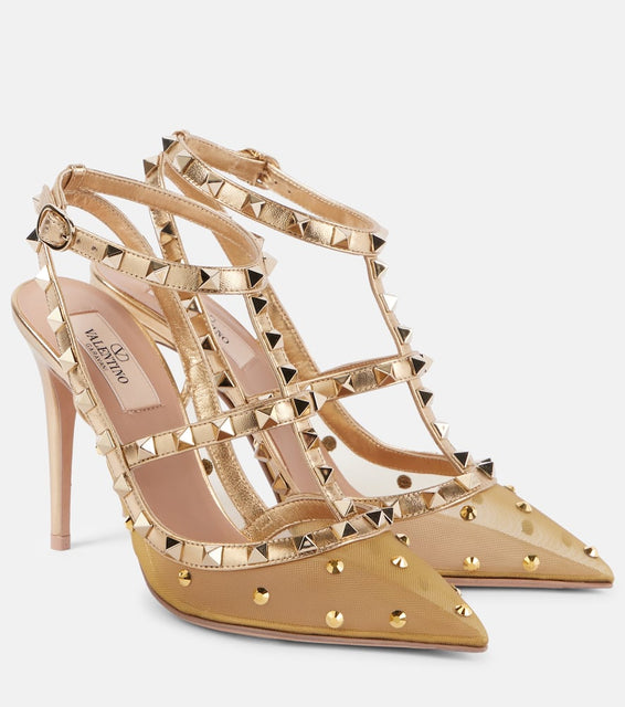 Valentino Garavani Rockstud 105 mesh and leather pumps