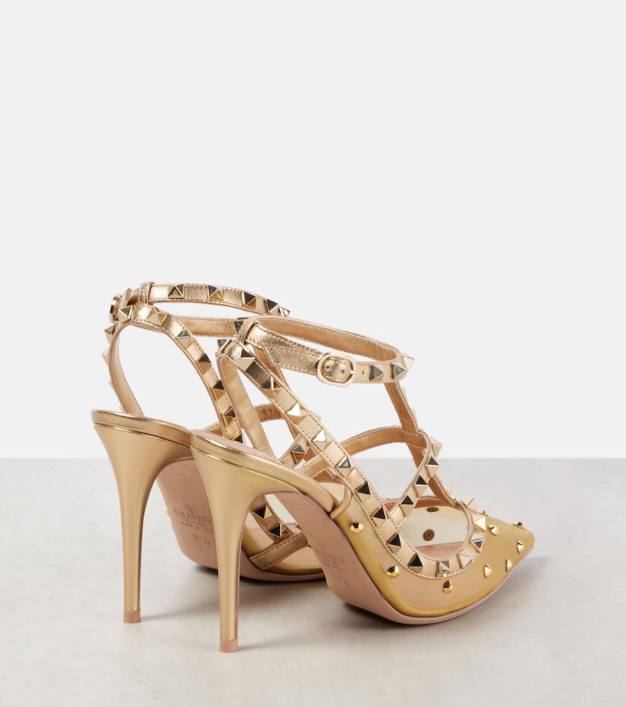 Valentino Garavani Rockstud 105 mesh and leather pumps