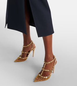 Valentino Garavani Rockstud 105 mesh and leather pumps