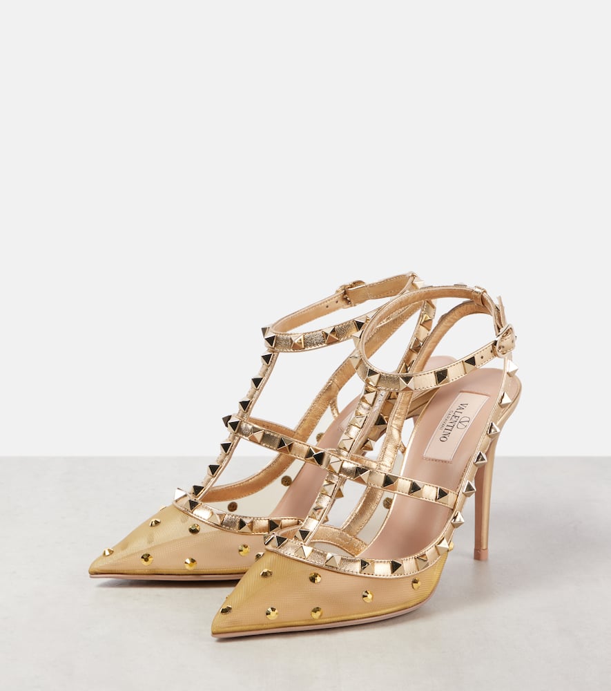 Valentino Garavani Rockstud 105 mesh and leather pumps