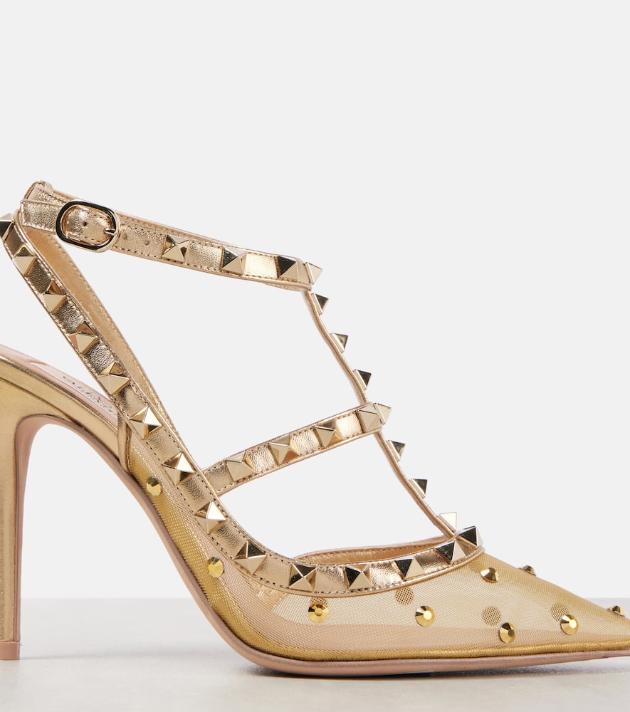 Valentino Garavani Rockstud 105 mesh and leather pumps