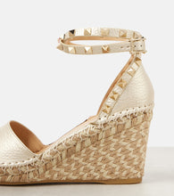 Valentino Garavani Rockstud metallic leather espadrille wedges