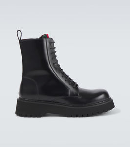 Gucci Web Stripe leather lace-up boots