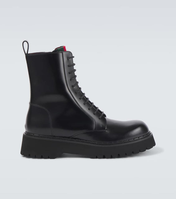 Gucci Web Stripe leather lace-up boots