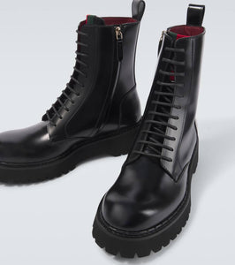 Gucci Web Stripe leather lace-up boots