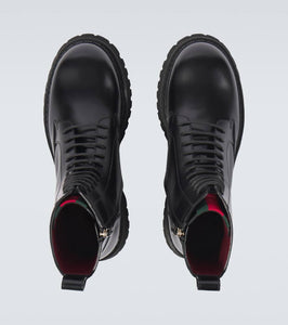 Gucci Web Stripe leather lace-up boots