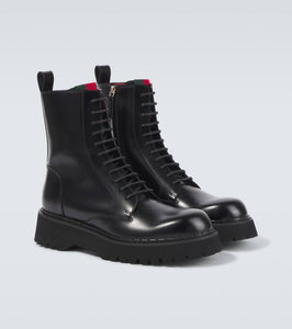 Gucci Web Stripe leather lace-up boots