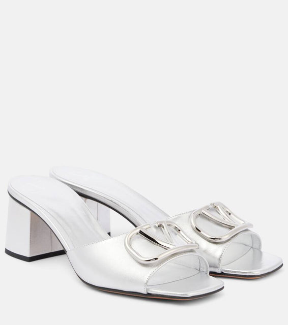 Valentino Garavani VLogo Signature metallic leather mules
