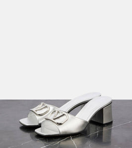 Valentino Garavani VLogo Signature metallic leather mules