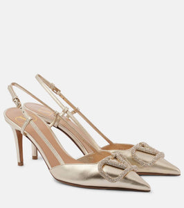 Valentino Garavani VLogo Signature metallic leather slingback pumps