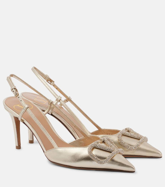 Valentino Garavani VLogo Signature metallic leather slingback pumps