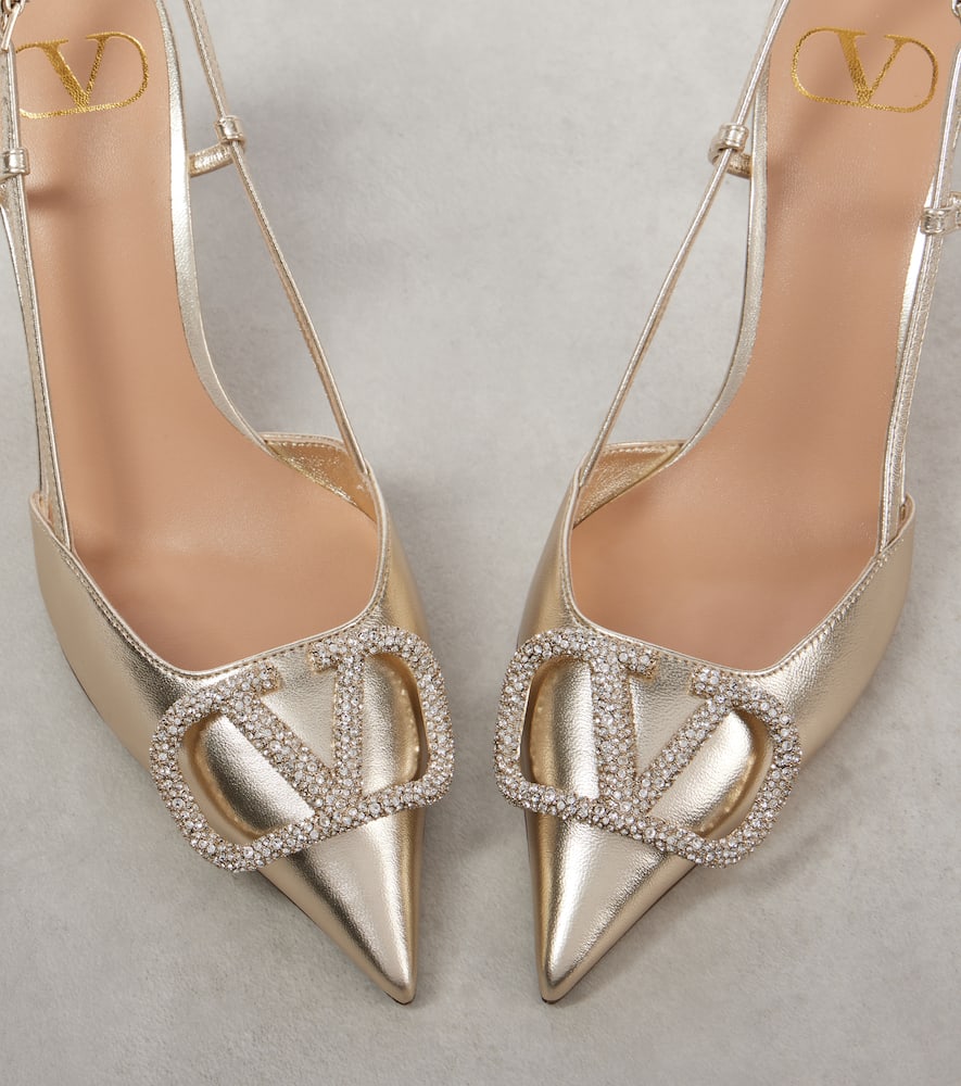 Valentino Garavani VLogo Signature metallic leather slingback pumps