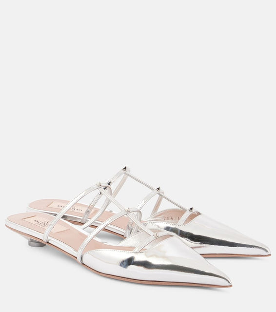 Valentino Garavani Rockstud metallic leather flats