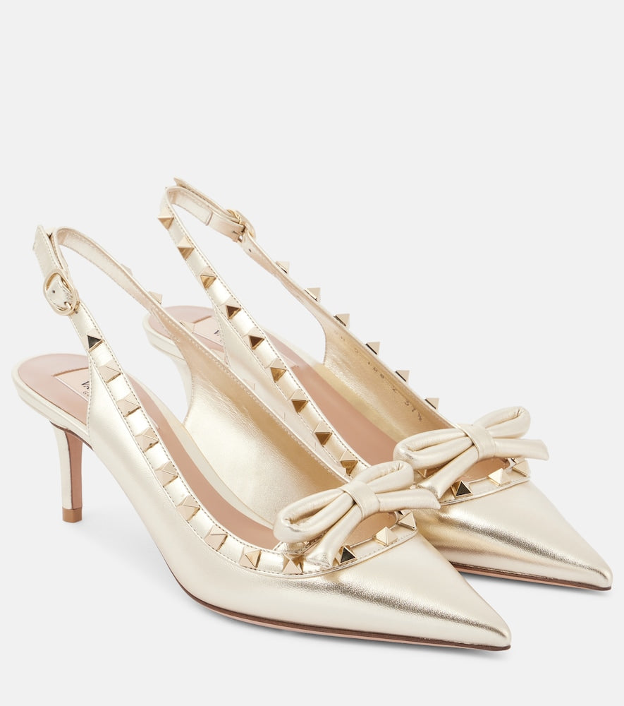 Valentino Garavani Rockstud Bow leather slingback pumps - Valentino Garavani Rockstud Bow 皮革露跟高跟鞋