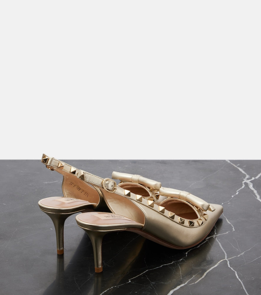 Valentino Garavani Rockstud Bow leather slingback pumps