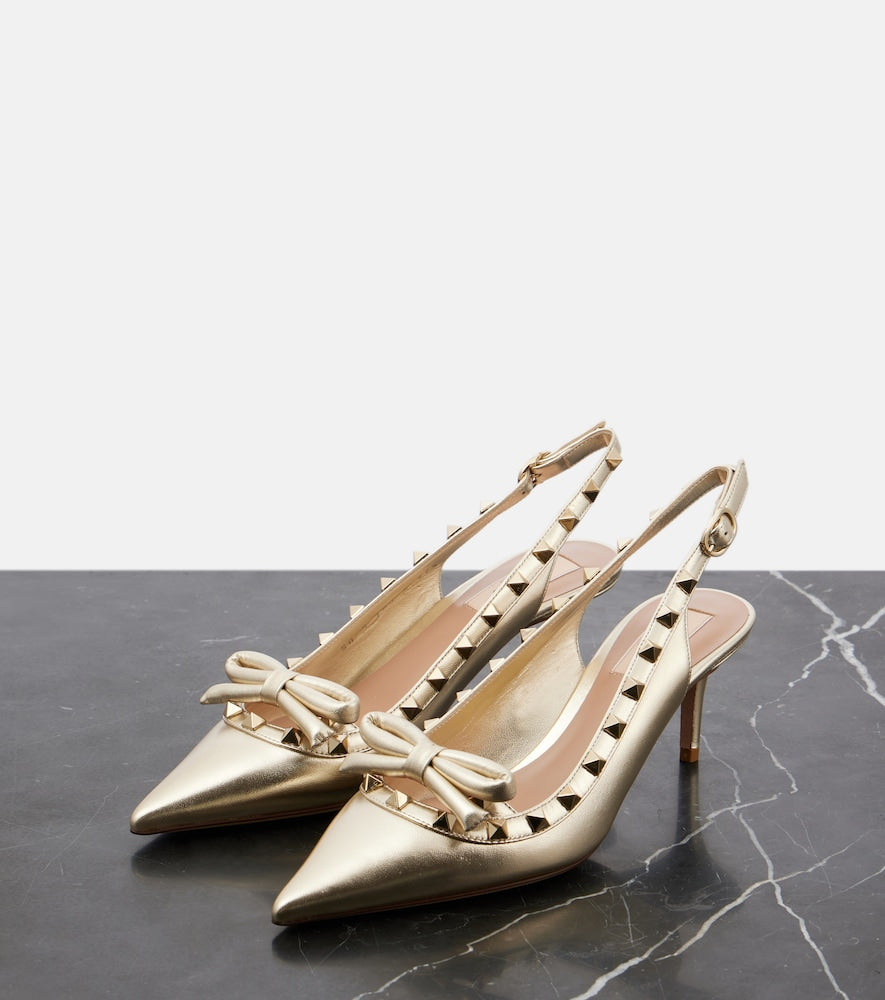 Valentino Garavani Rockstud Bow leather slingback pumps