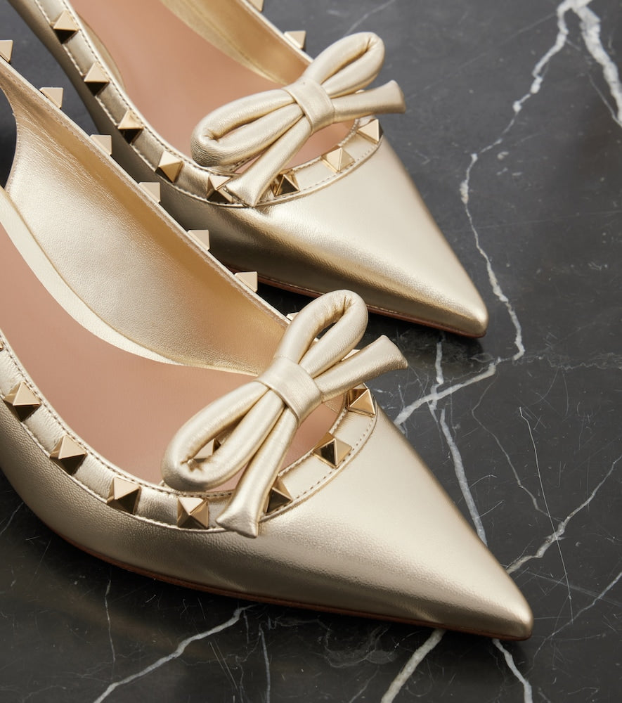 Valentino Garavani Rockstud Bow leather slingback pumps