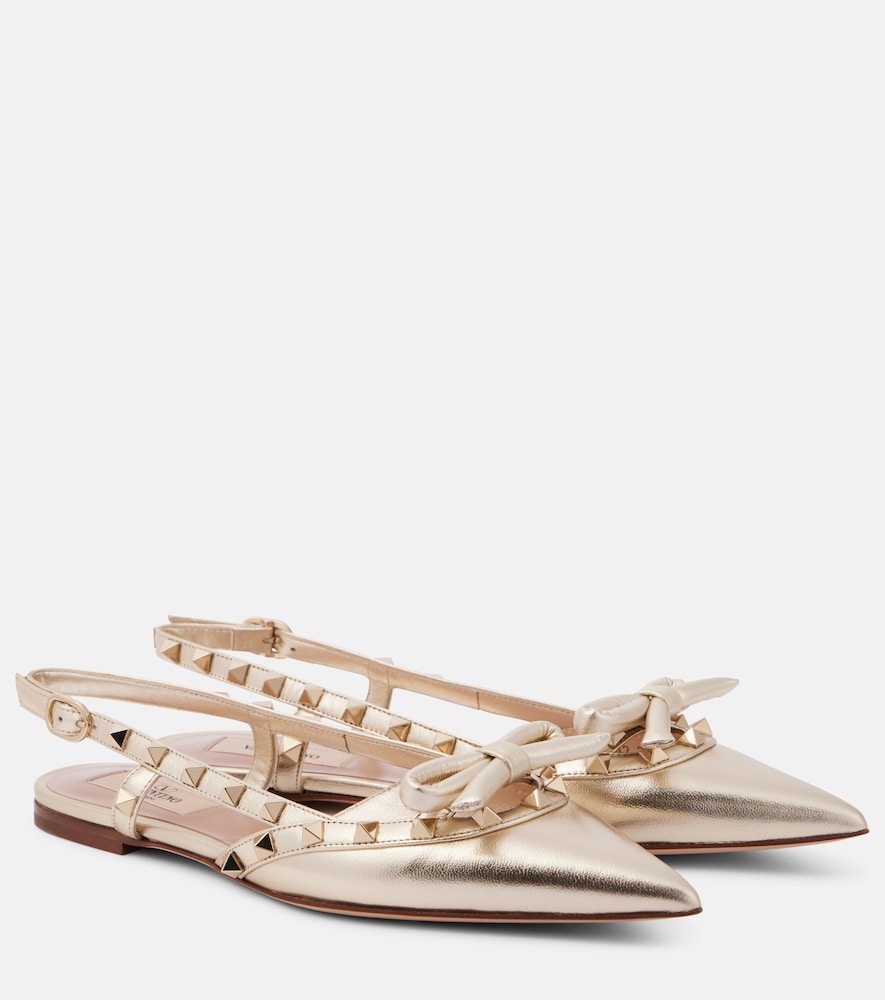 Valentino Garavani Rockstud metallic leather slingback flats - Valentino Garavani Rockstud 金属皮革露跟平底鞋
